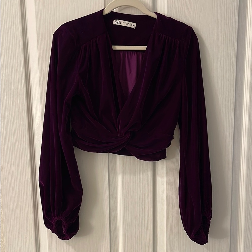 Zara Velvet Purple Wrap Crop Top